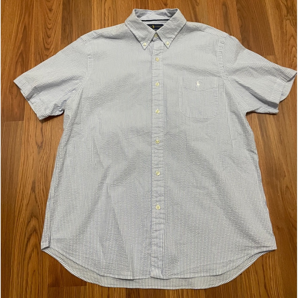 Polo Ralph Lauren Seersucker Shirt Mens XL Blue White Stripe Classic Fit